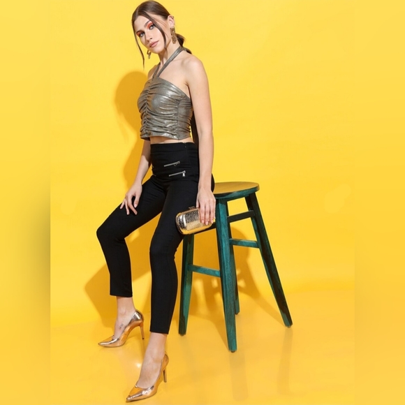 Gold Tone Halter Neck Tube Crop Top - Picture 5 of 5